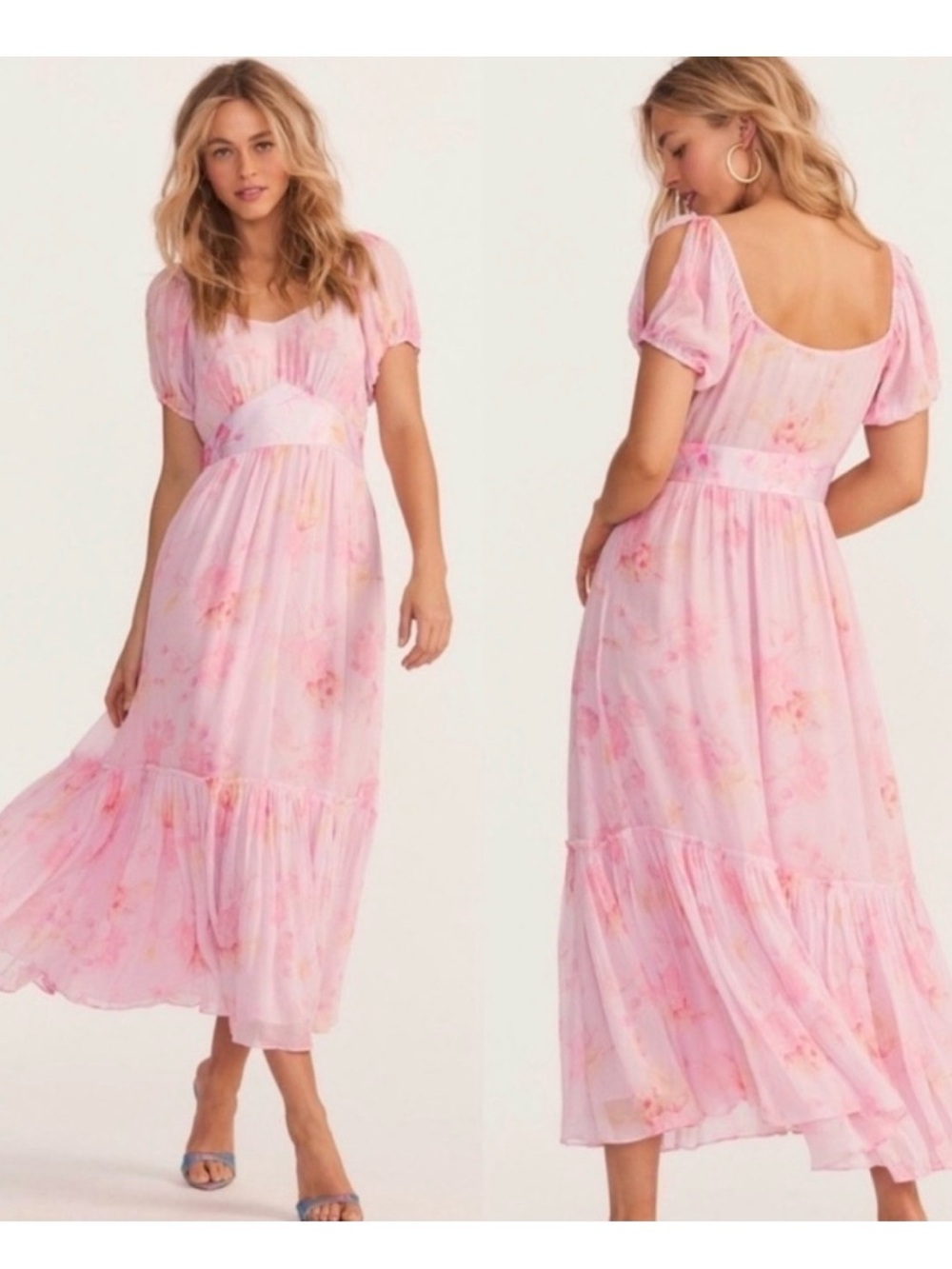 Love Shack Fancy Angie Dress Summer Morning Pink Floral Midi - Picture 3 of 7